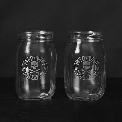 Death Wish Coffee Etched Mason Jar Set.