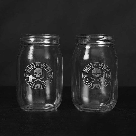 Death Wish Coffee Etched Mason Jar Set.