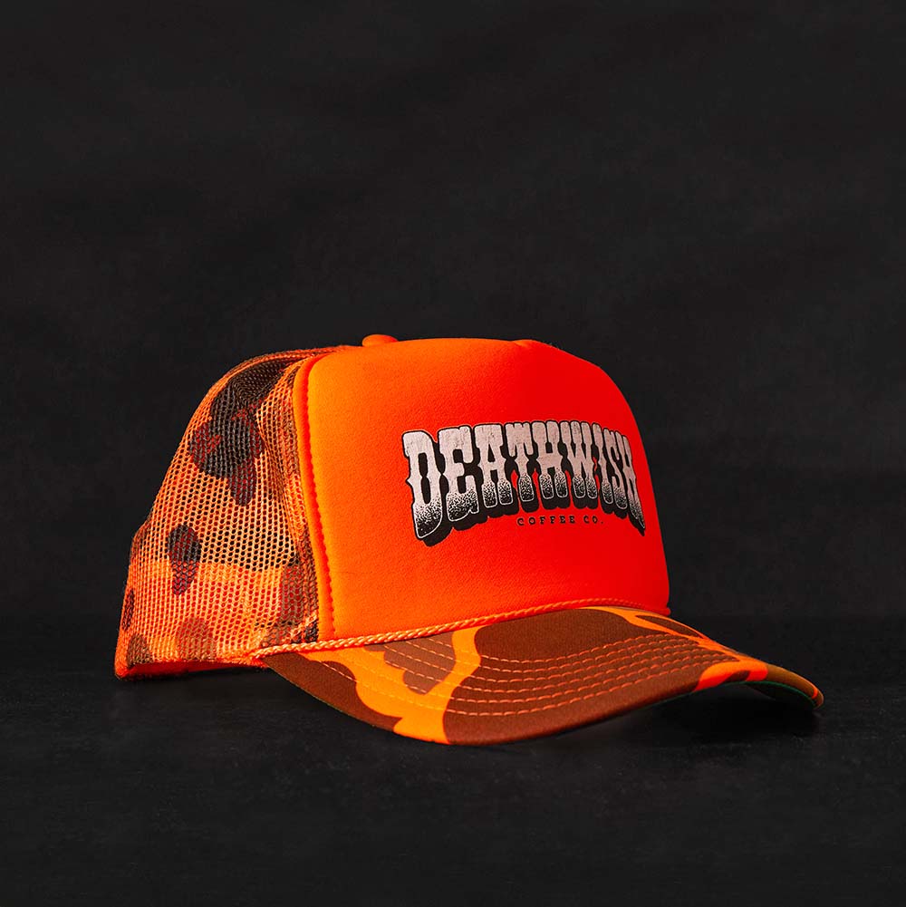 Right side of the Death Wish Coffee Hardly Hidden Trucker Hat.