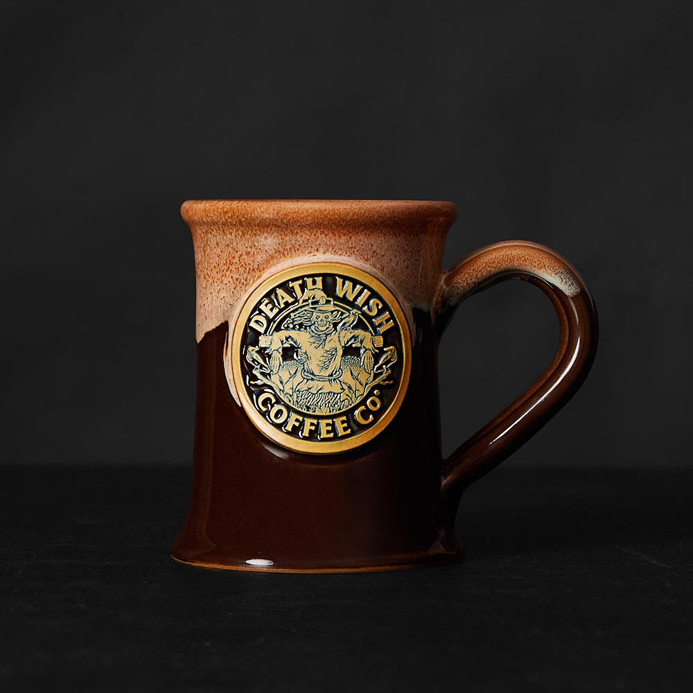 The front of the Death Wish Coffee Scarecrow Mug.