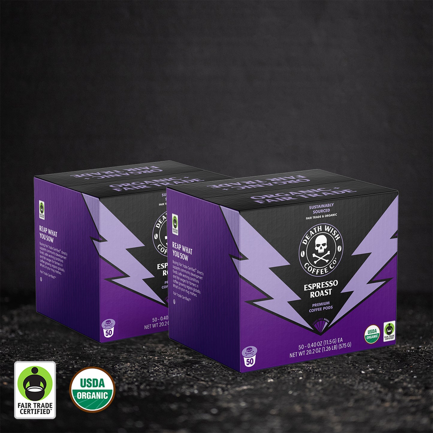 Death Wish Coffee - 100 Count Espresso Roast Single-Serve Pods.
