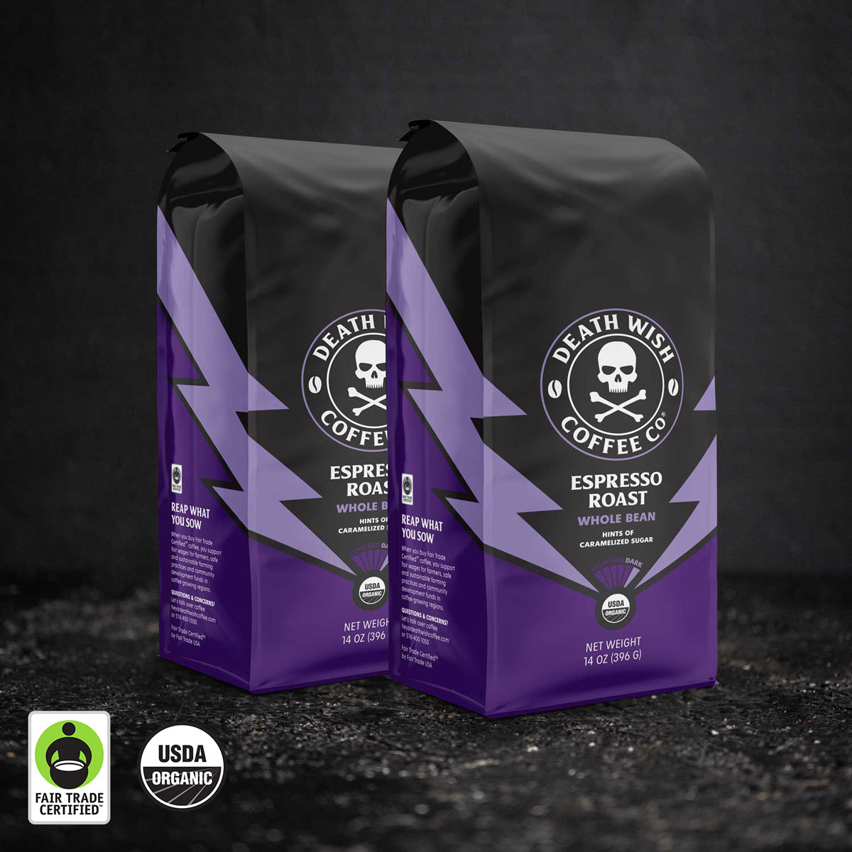 Death Wish Coffee Espresso Roast Whole Bean Coffee - 2 Bags