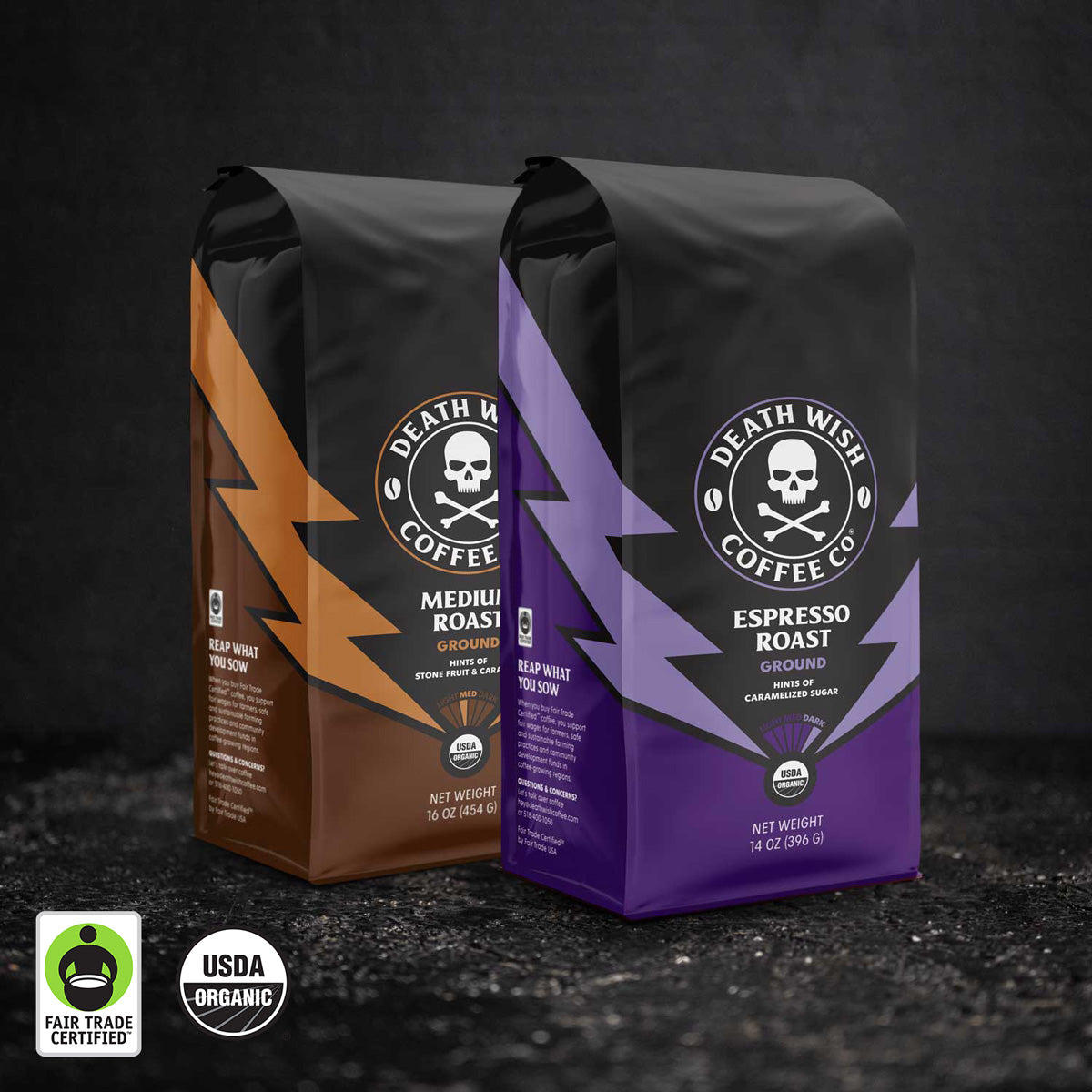 Death Wish Coffee Espresso Roast + Medium Roast Ground Bundle