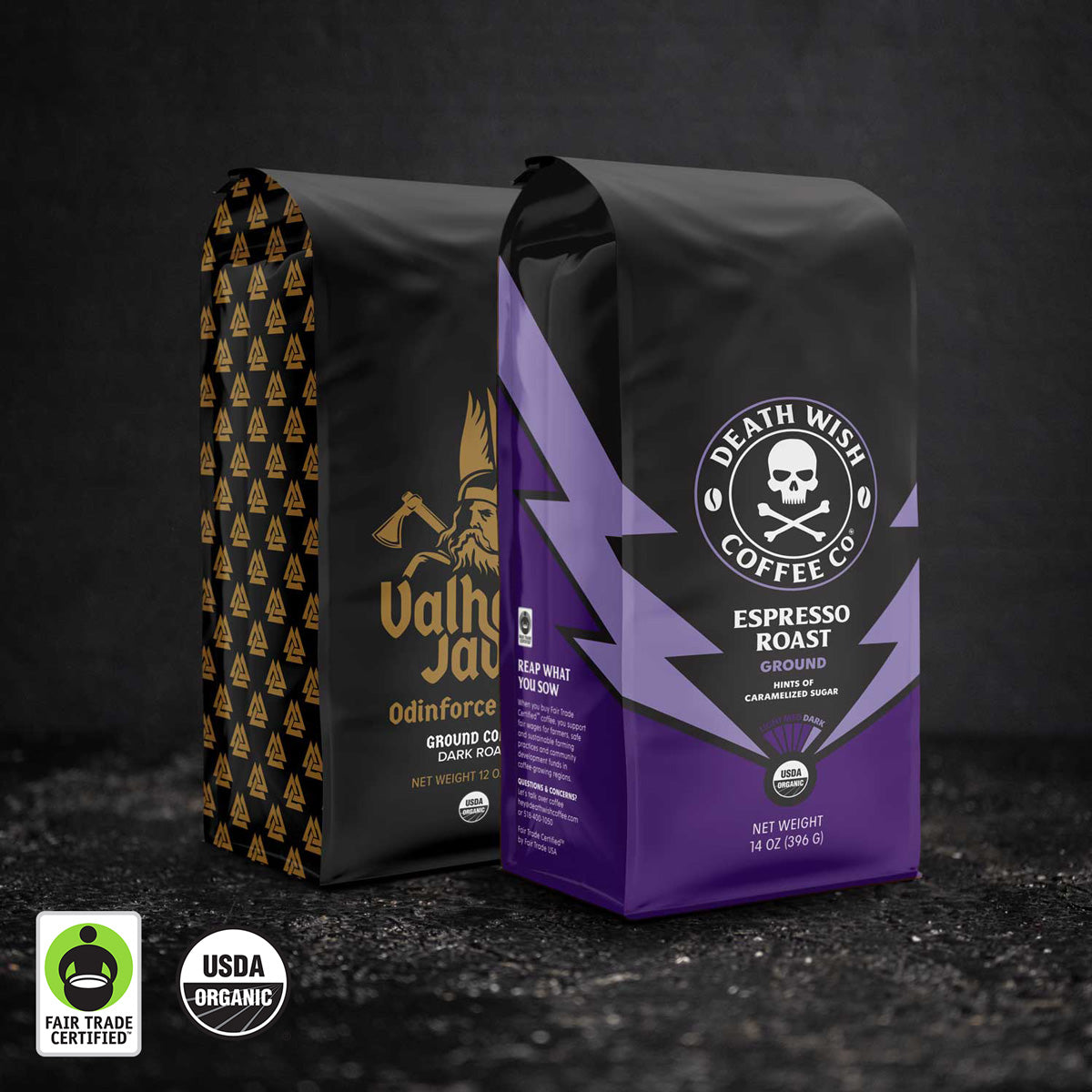 Death Wish Coffee Espresso Roast + Valhalla Java Ground Bundle