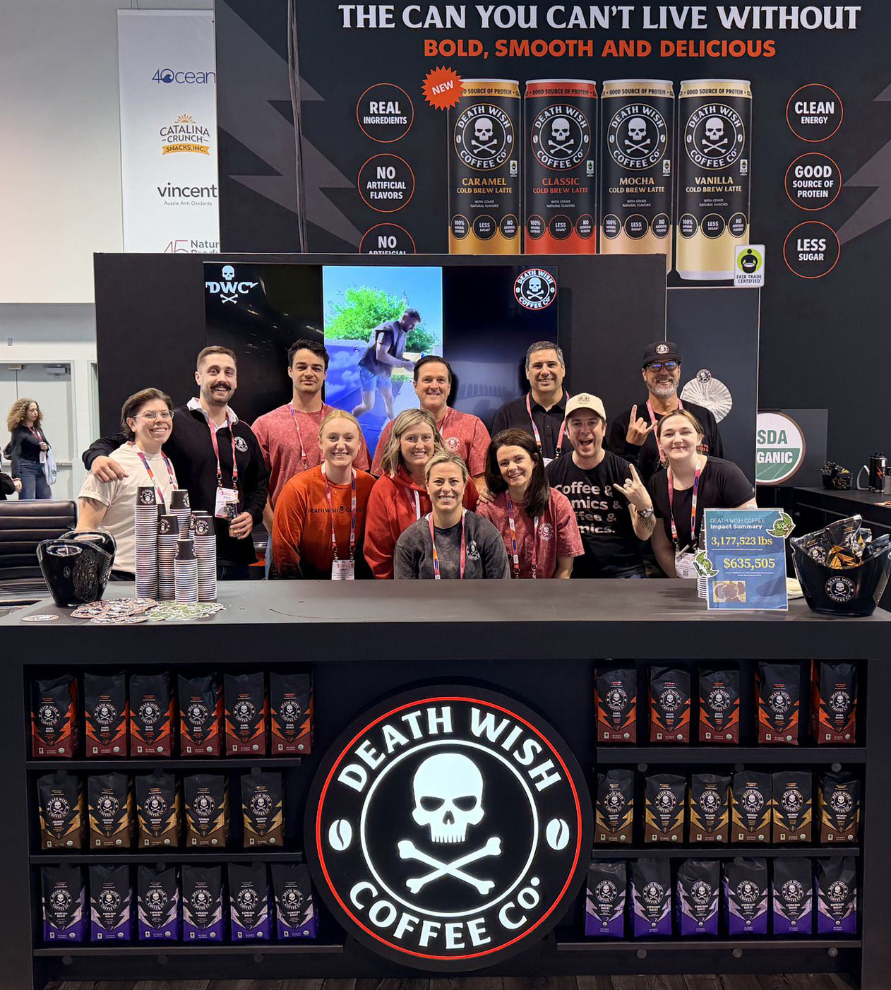 A group photo of Death Wish Coffee staff members at Expo West.