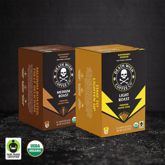Death Wish Coffee Light Roast + Medium Roast Single-Serve Pod Bundle.