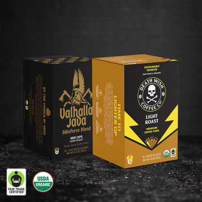 Death Wish Coffee Light Roast + Valhalla Java Single-Serve Pod Bundle.