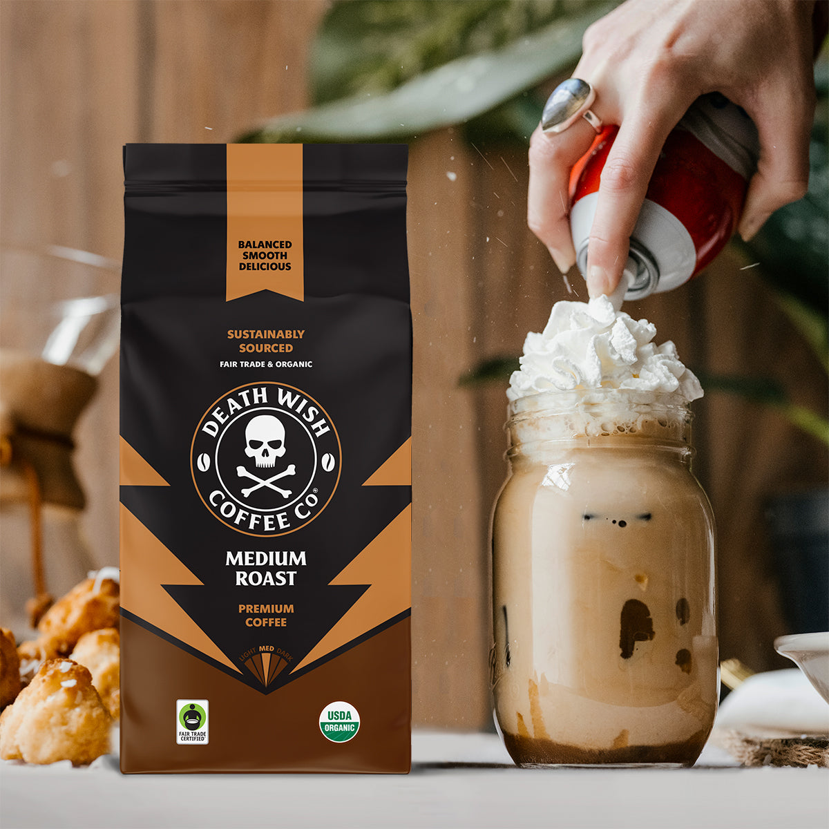 Topping off a cup of Medium Roast Death Wish Coffee.