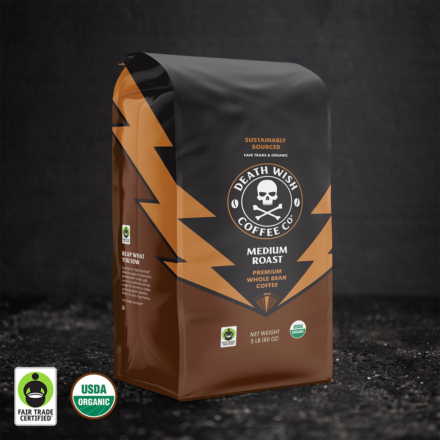 Death Wish Coffee Medium Roast Whole Bean Coffee - 5 lbs.
