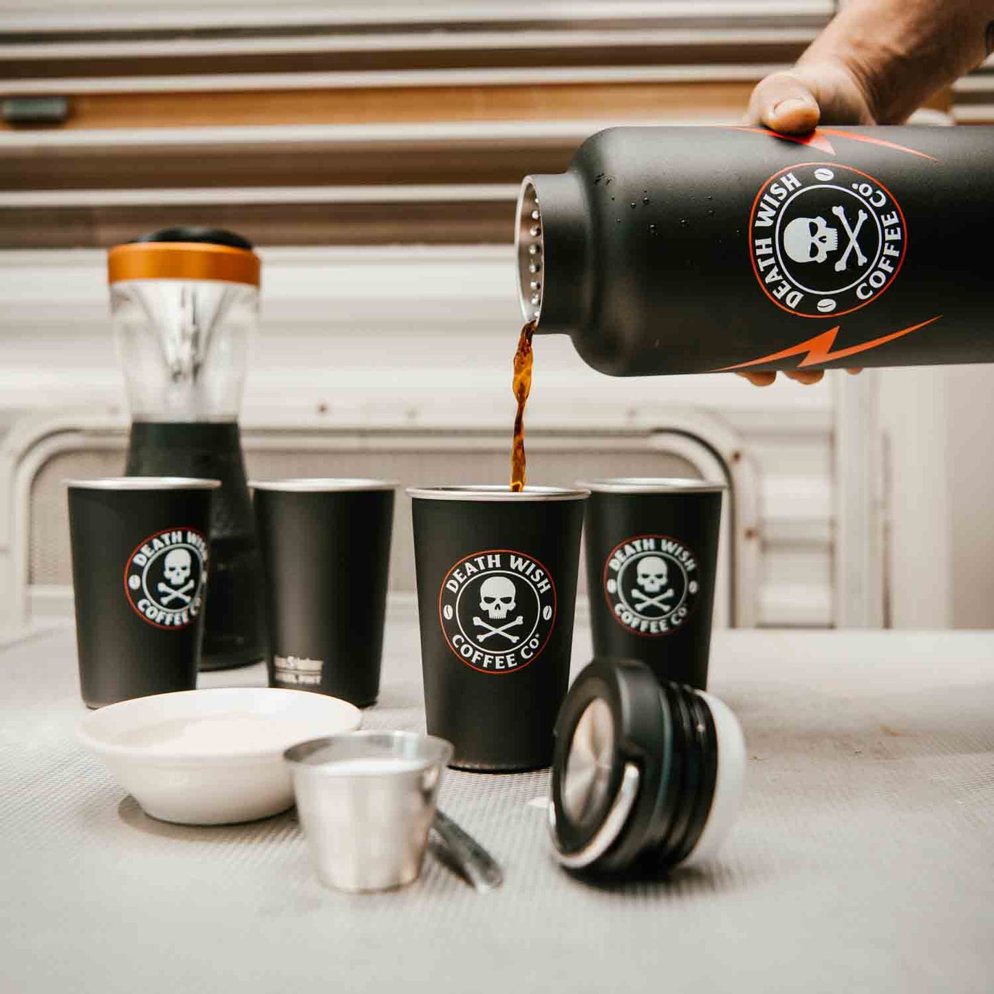 Brewing coffee with the Death Wish Coffee Klean Kanteen Camping Bundle
