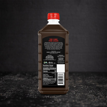 The back of the Unsweetened Death Wish Coffee Organic Cold Brew Coffee.