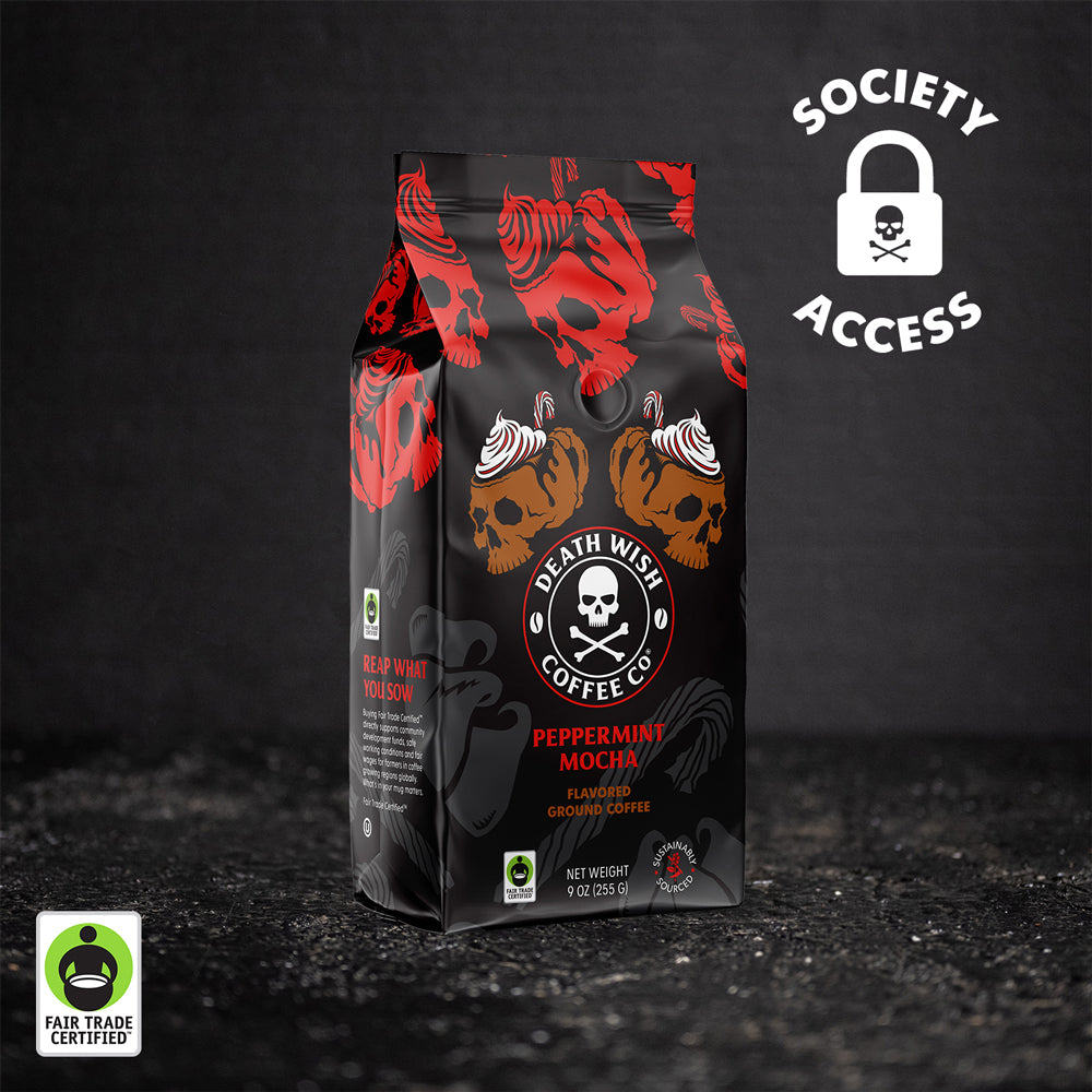 Death Wish Coffee Peppermint Mocha Flavored Ground Coffee.