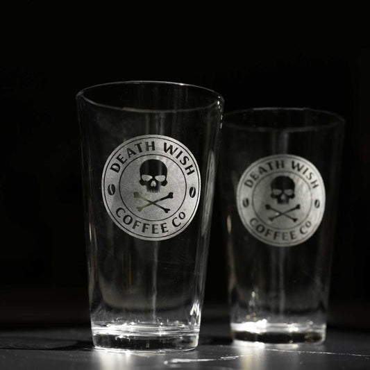 Death Wish Coffee Perc Up Pint Glass Set.