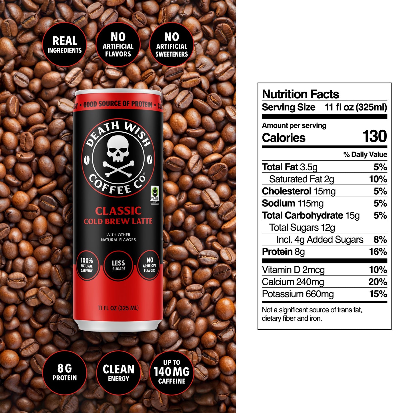 Death Wish Coffee Classic (Original) Cold Brew Latte Nutrition Facts.