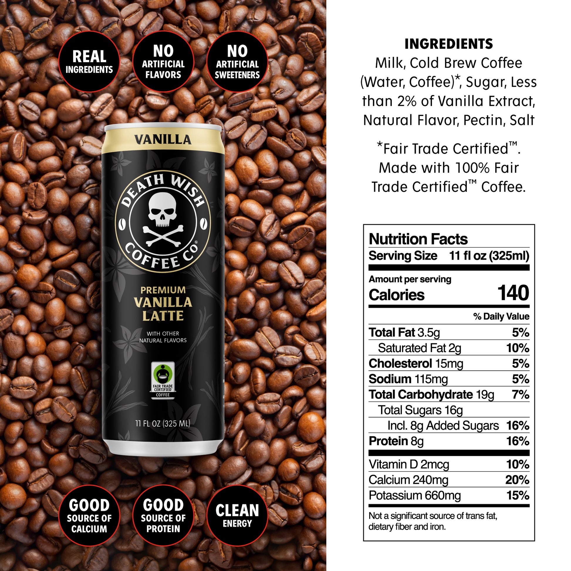 Death Wish Coffee Vanilla Latte Ingredients and Nutrition Facts.