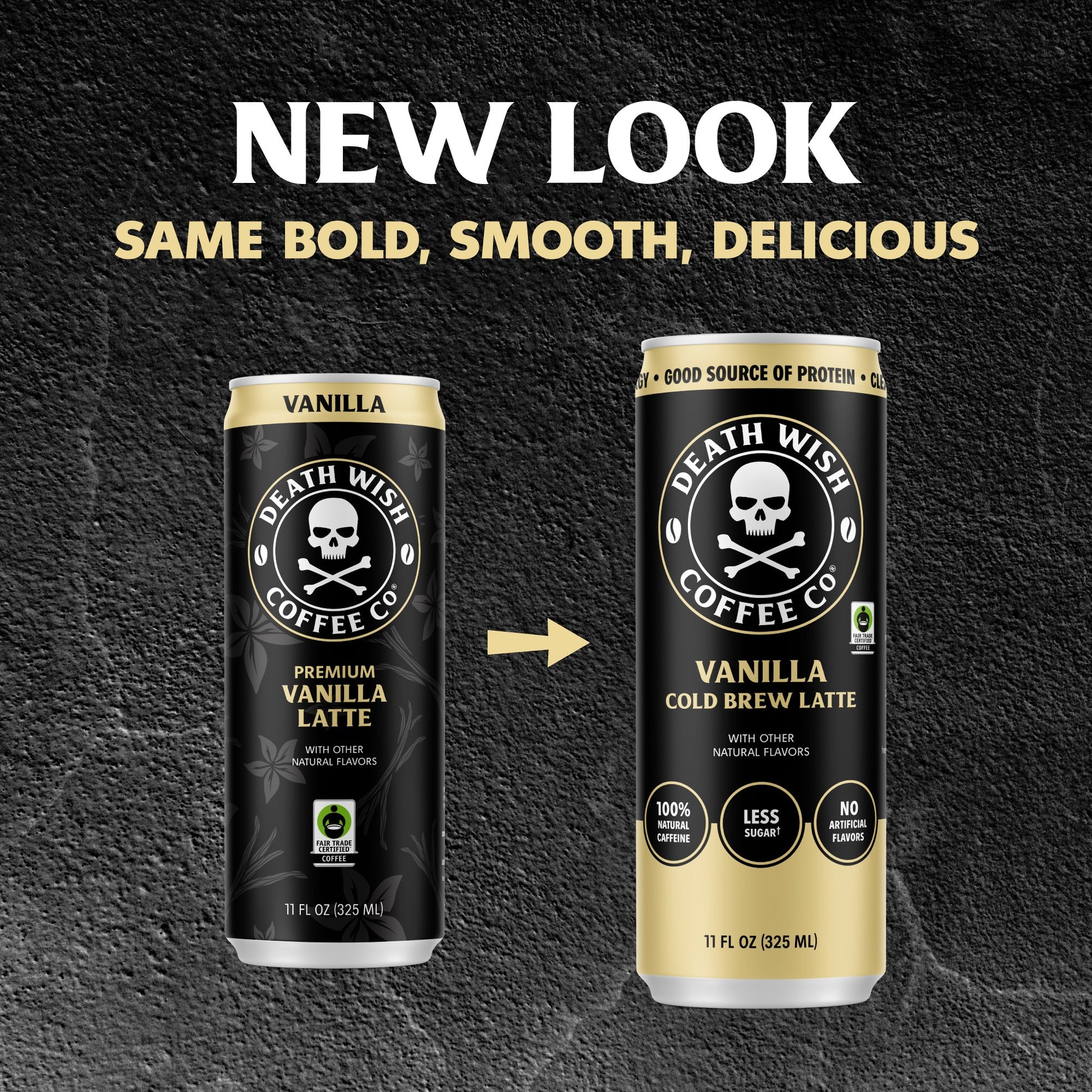 Death Wish Coffee Vanilla Cold Brew Latte New Can Design.