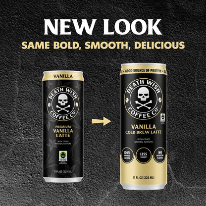 Death Wish Coffee Vanilla Cold Brew Latte New Can Design.