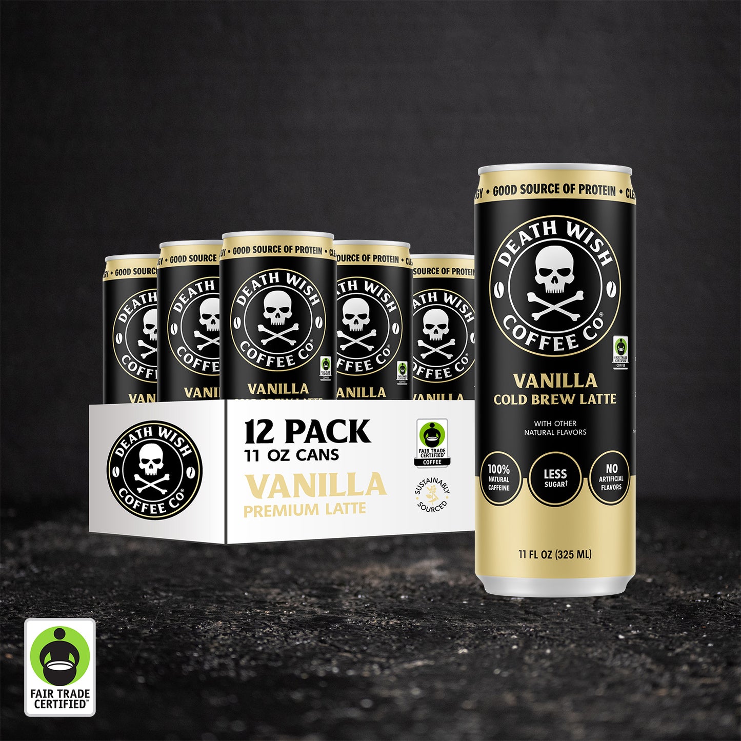 Death Wish Coffee Vanilla Cold Brew Latte 12-Pack.