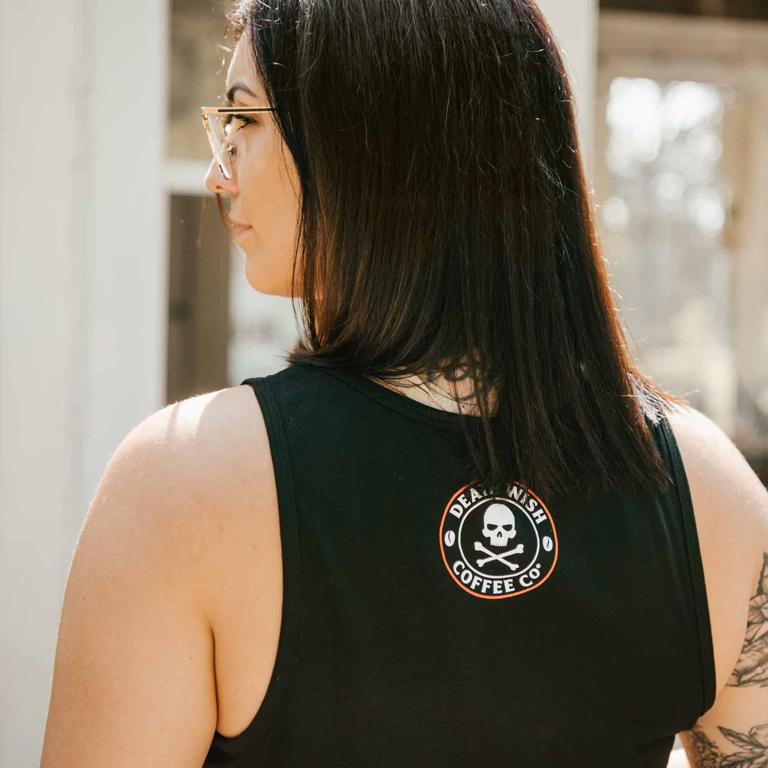 Soaking up the sun in the Death Wish Coffee Lights Out Muscle Tee