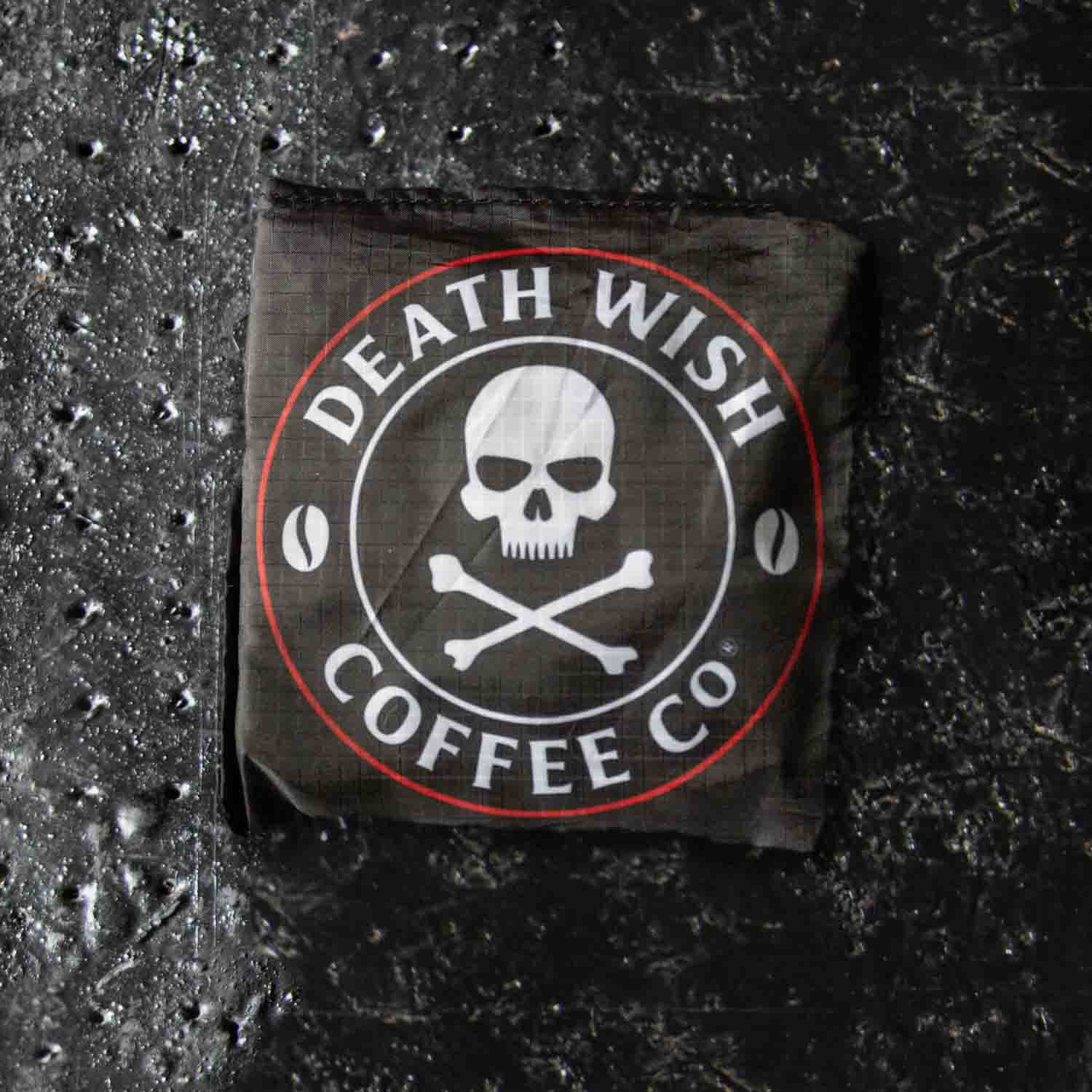 The Death Wish Coffee Reusable Ripstop Nylon Tote Bag Folded