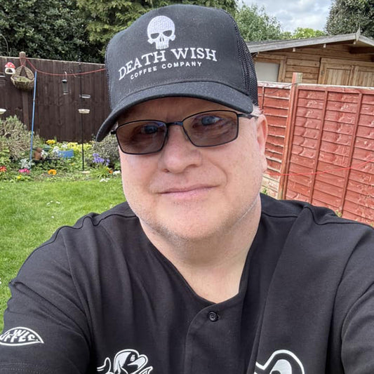 A member of team Pitch Black reppin' their jersey for the Death Wish Coffee Swig League.