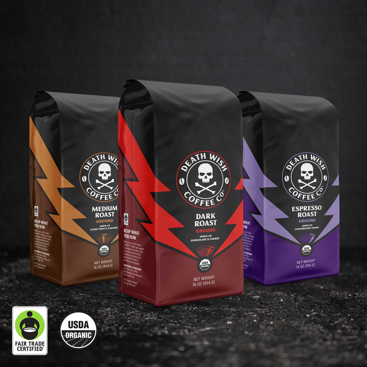 Death Wish Coffee Triple Threat Ground Coffee Bundle