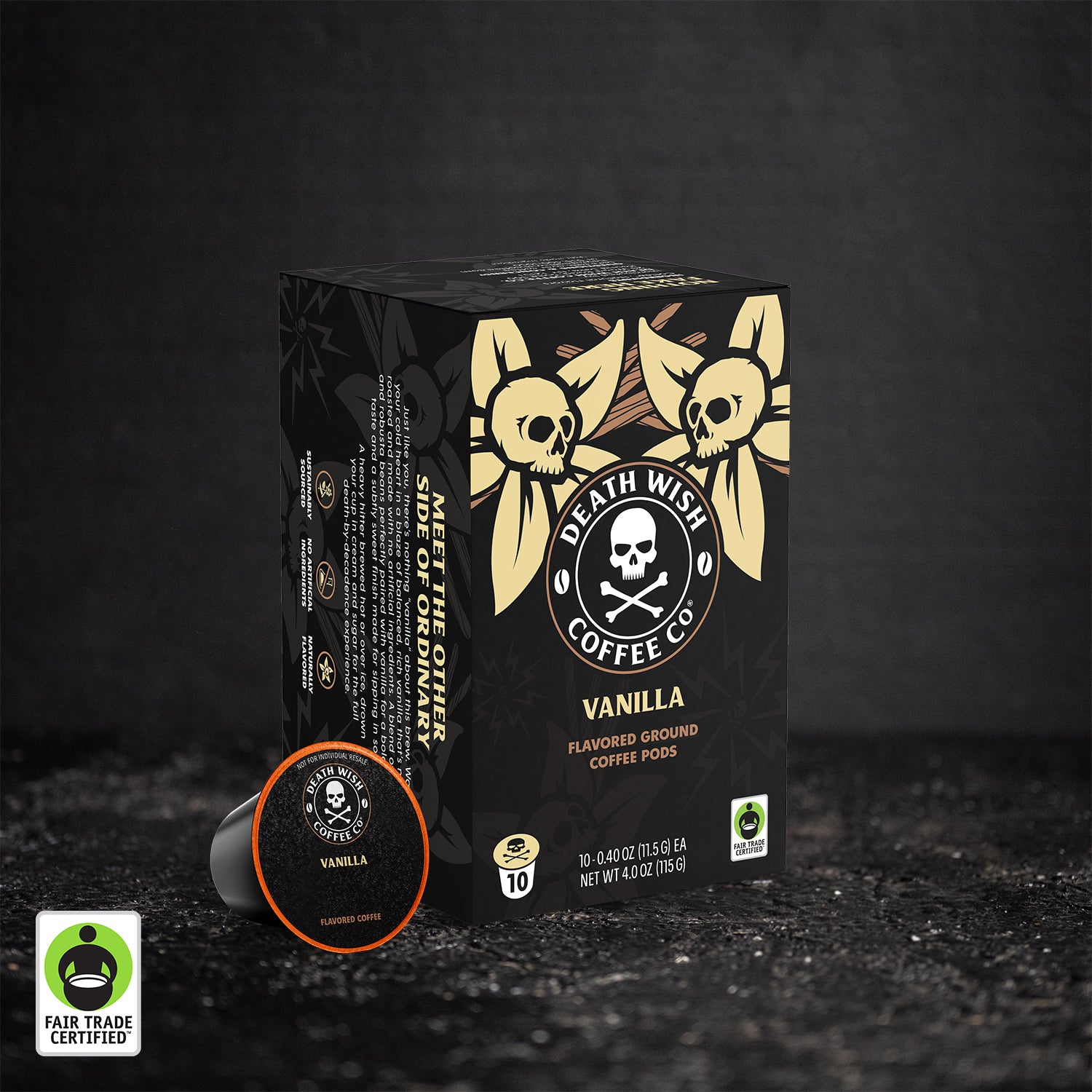 Death Wish Coffee Vanilla Flavored Single-Serve Coffee Pods - 10 Count Box.