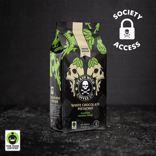 Unlock society access to Death Wish Coffee White Chocolate Pistachio Coffee.